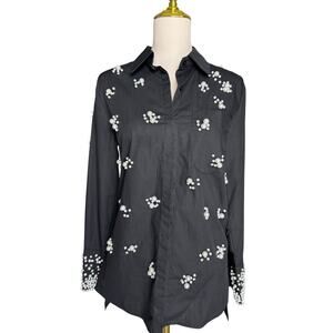 Adore Stunning Pearl Embellished Button Front Shirt Tunic Black Size Small